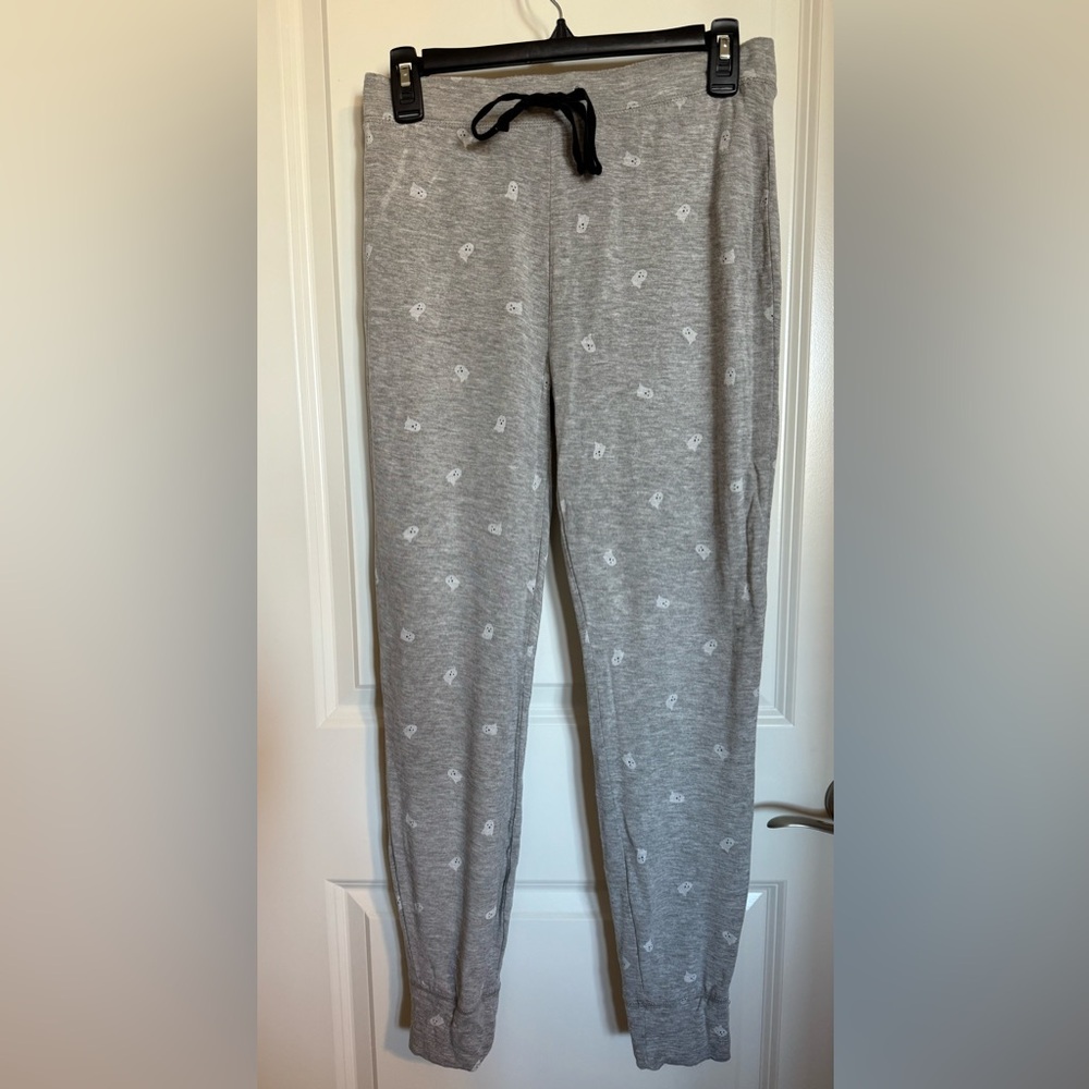 Women’s Jogger Style Halloween Ghost Print Gray Pajama Pants Small
